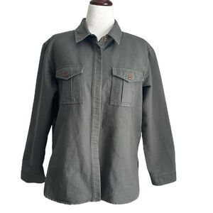 MADEWELL Women’s 100% Cotton Military Cargo Utility Shirt Jacket Green Size L